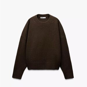 Zara Brown Crewneck Sweater Cozy Knit